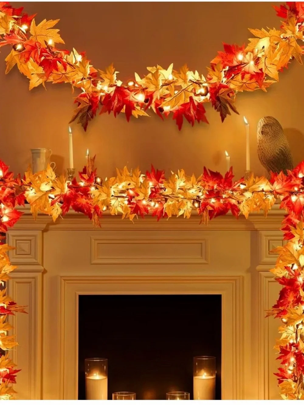 Autumn Maple Leaf Garland String Lights - Orange & Red Fall Decor